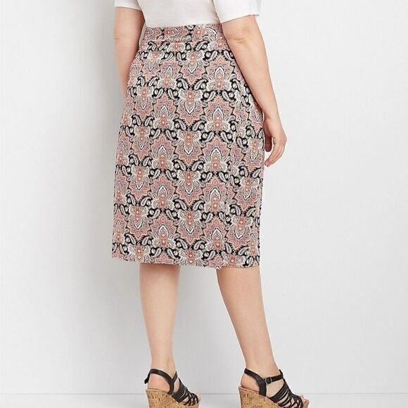 20W Boho Pink Paisley Wrap Skirt Midi Lightweight - Picture 2 of 11